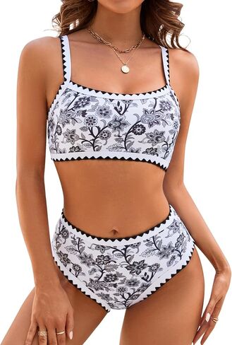 MELYUM High Waisted Bikini Sets for Women 2 Piece Tummy Control Swimsuit Floral Full Coverage Bathing Suit Teens Girls in Saudi Arabia
