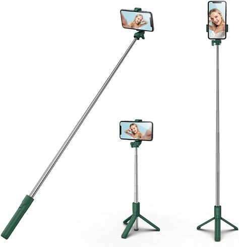 عصا سيلفي، حامل ثلاثي القوائم قابل للتمديد ومحمول وقابل للتمديد مع جهاز تحكم عن بعد لاسلكي متوافق مع جميع الهواتف المحمولة لصور السيلفي والبث المباشر وتسجيل الفيديو، أسود in Kuwait