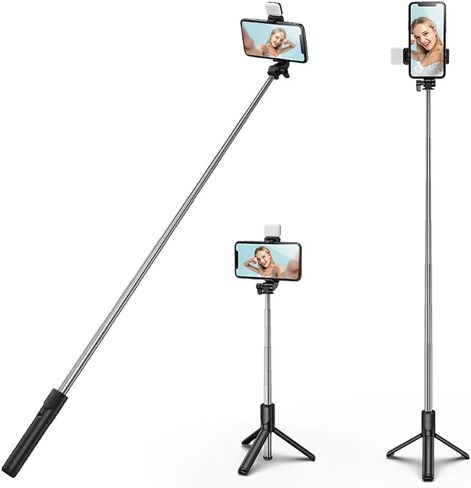 عصا سيلفي، حامل ثلاثي القوائم قابل للتمديد ومحمول وقابل للتمديد مع جهاز تحكم عن بعد لاسلكي متوافق مع جميع الهواتف المحمولة لصور السيلفي والبث المباشر وتسجيل الفيديو، أسود in Kuwait