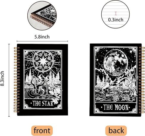 دفتر يوميات الشمس والقمر التارو - مجلة الساحرة، دفتر الساحرة الساحرة، أشياء ساحرة، هدايا التارو للنساء، دفتر ملاحظات حلزوني 5.5 × 8.، دفاتر كتابة in Kuwait