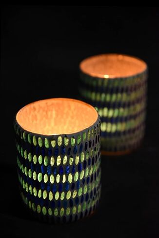 SimbaKart Handcrafted Stylish T-Light Candle Holder, Glass Candle Holder, Handmade T-Light Holder for Bedroom, Office, Living Room, Dining Table, Spa, Reiki, Set of 2 in Saudi Arabia