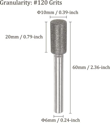 10pcs Diamond Grinding Bit - [12mm Dia 120 Grtis] Cylinder Head Carving Drill Bits Rotary Tool for Carving Polishing Use | 6mm Round Shank in Saudi Arabia