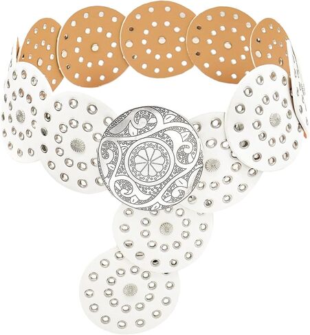Wide Disc Belt for Women Leather Hollow Out Round Belt Boho Western Waist Belt in Saudi Arabia