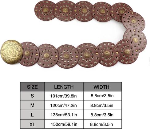 Wide Disc Belt for Women Leather Hollow Out Round Belt Boho Western Waist Belt in Saudi Arabia