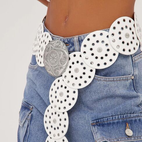 Wide Disc Belt for Women Leather Hollow Out Round Belt Boho Western Waist Belt in Saudi Arabia