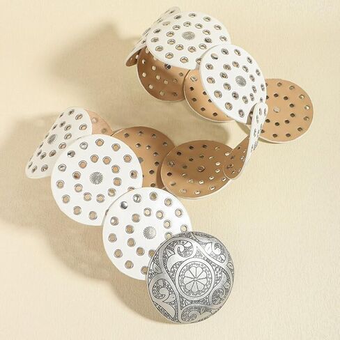 Wide Disc Belt for Women Leather Hollow Out Round Belt Boho Western Waist Belt in Saudi Arabia