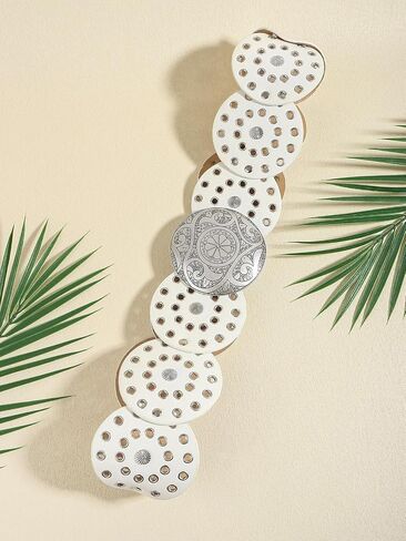Wide Disc Belt for Women Leather Hollow Out Round Belt Boho Western Waist Belt in Saudi Arabia