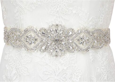 HDE Rhinestone Wedding Bridal Belts and Sashes with Ribbon for Bridal Gown Dress in Saudi Arabia