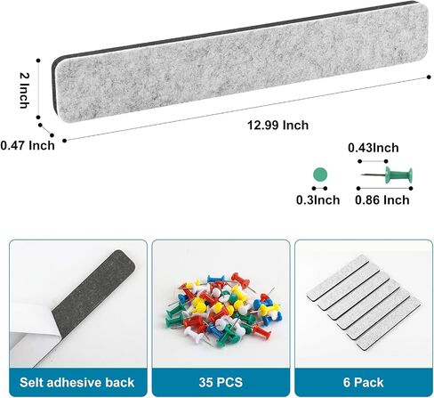 Alistar Felt Pin Board Bar Strips Self-Adhesive Bulletin Board for Bedrooms Offices Home Wall Decoration, Notice Board Cork Board with 35 Push Pins for Paste Notes, Photos, Schedules（Black） in Saudi Arabia