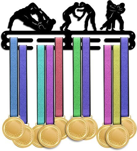 PH PandaHall Brazilian Jiu-Jitsu Medal Holder Medal Hanger Award Ribbon Hanger Tiered Medal Hanger Sport Award Ribbon Cheer Rack Wall Mount Metal Frame for Over 50 Medals 15.75 Inch/40cm in Saudi Arabia