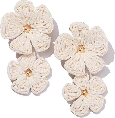 Flower Drop Earrings Floral Raffia Earrings Boho Statement Dangle Earrings Trendy Cute Summer Jewelry for Women in Kuwait