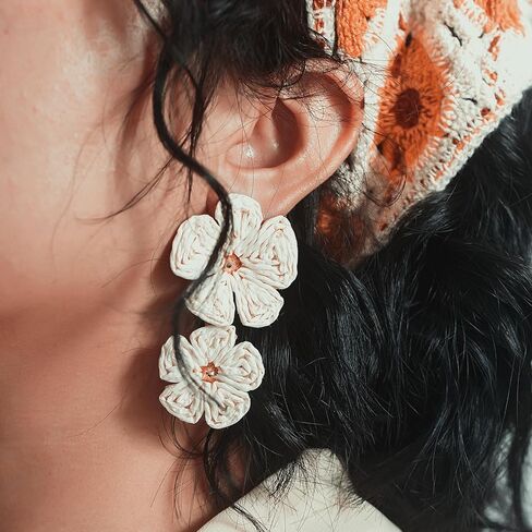 Flower Drop Earrings Floral Raffia Earrings Boho Statement Dangle Earrings Trendy Cute Summer Jewelry for Women in Kuwait