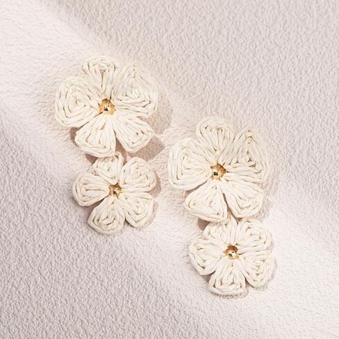 Flower Drop Earrings Floral Raffia Earrings Boho Statement Dangle Earrings Trendy Cute Summer Jewelry for Women in Kuwait