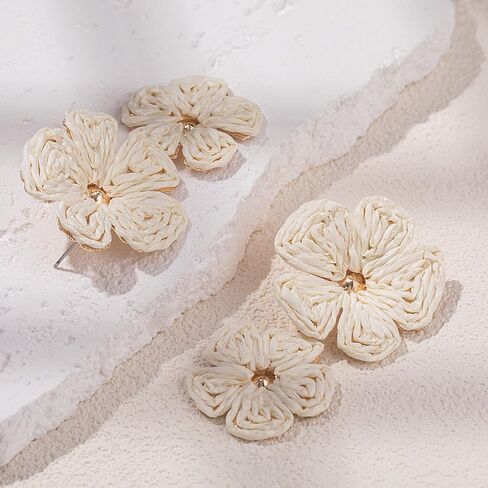 Flower Drop Earrings Floral Raffia Earrings Boho Statement Dangle Earrings Trendy Cute Summer Jewelry for Women in Kuwait