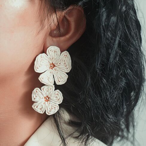 Flower Drop Earrings Floral Raffia Earrings Boho Statement Dangle Earrings Trendy Cute Summer Jewelry for Women in Kuwait