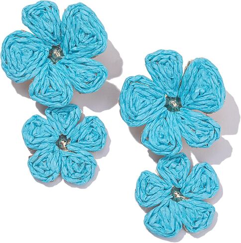 Flower Drop Earrings Floral Raffia Earrings Boho Statement Dangle Earrings Trendy Cute Summer Jewelry for Women in Kuwait