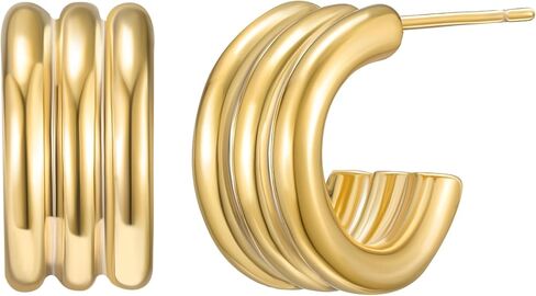 SWEETV Chunky Gold Earrings for Women 14K Plated Gold Statement Earrings Small Gold/Silver Hoop Earrings Trendy Open Hoop Earrings for Girls Front Back Earring Jackets in Kuwait