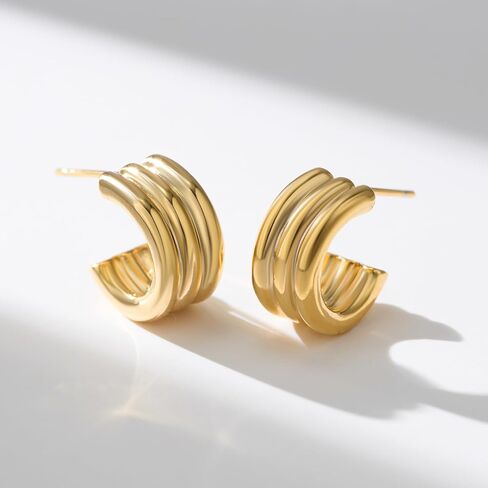 SWEETV Chunky Gold Earrings for Women 14K Plated Gold Statement Earrings Small Gold/Silver Hoop Earrings Trendy Open Hoop Earrings for Girls Front Back Earring Jackets in Kuwait