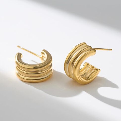 SWEETV Chunky Gold Earrings for Women 14K Plated Gold Statement Earrings Small Gold/Silver Hoop Earrings Trendy Open Hoop Earrings for Girls Front Back Earring Jackets in Kuwait