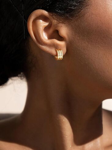 SWEETV Chunky Gold Earrings for Women 14K Plated Gold Statement Earrings Small Gold/Silver Hoop Earrings Trendy Open Hoop Earrings for Girls Front Back Earring Jackets in Kuwait