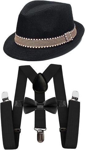 MYRISAM Kids 1920's Themed Party Costume Accessories Set Fedora Gangster Hat Adjustable Suspenders Bow Tie 3pcs Outfits in Saudi Arabia