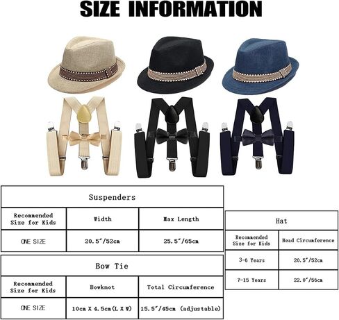 MYRISAM Kids 1920's Themed Party Costume Accessories Set Fedora Gangster Hat Adjustable Suspenders Bow Tie 3pcs Outfits in Saudi Arabia