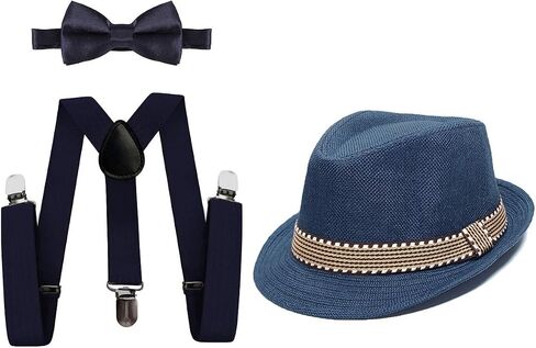 MYRISAM Kids 1920's Themed Party Costume Accessories Set Fedora Gangster Hat Adjustable Suspenders Bow Tie 3pcs Outfits in Saudi Arabia