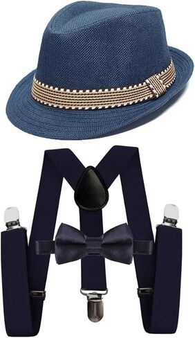 MYRISAM Kids 1920's Themed Party Costume Accessories Set Fedora Gangster Hat Adjustable Suspenders Bow Tie 3pcs Outfits in Saudi Arabia