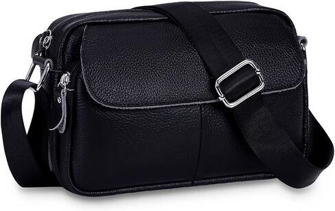 Women's Triple Zip Small Crossbody Bag with Wide Strap Camera Purse Genuine Leather Handbags Shoulder Satchel in Saudi Arabia