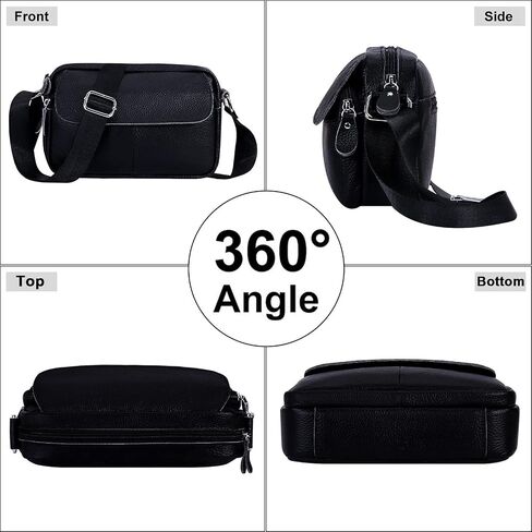 Women's Triple Zip Small Crossbody Bag with Wide Strap Camera Purse Genuine Leather Handbags Shoulder Satchel in Saudi Arabia