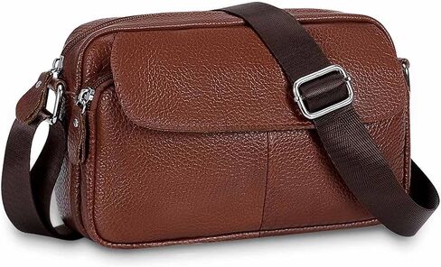 Women's Triple Zip Small Crossbody Bag with Wide Strap Camera Purse Genuine Leather Handbags Shoulder Satchel in Saudi Arabia