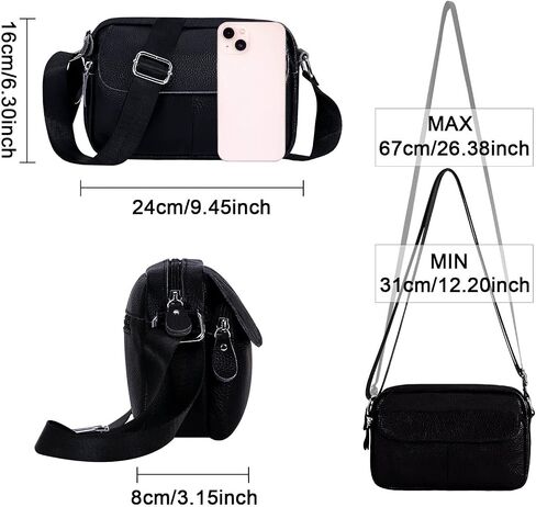 Women's Triple Zip Small Crossbody Bag with Wide Strap Camera Purse Genuine Leather Handbags Shoulder Satchel in Saudi Arabia