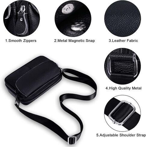 Women's Triple Zip Small Crossbody Bag with Wide Strap Camera Purse Genuine Leather Handbags Shoulder Satchel in Saudi Arabia