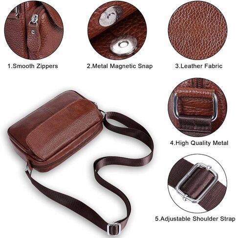 Women's Triple Zip Small Crossbody Bag with Wide Strap Camera Purse Genuine Leather Handbags Shoulder Satchel in Saudi Arabia