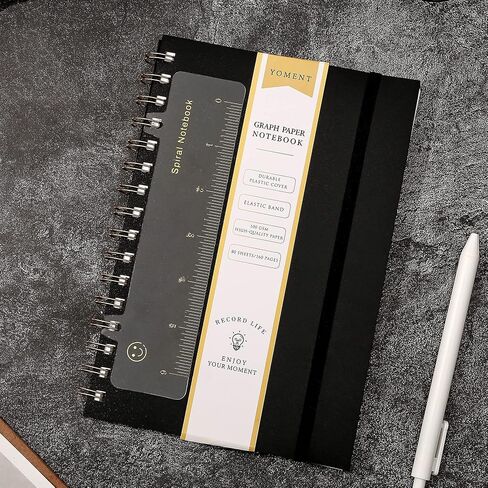 Yoment Graph Paper Spiral Notebook A5 Graphing Notebook 160 Pages Graph Paper Notebook Spiral Bound Waterproof Plastic Hardcover Spiral Journal 5x7 Grid Notebooks for Note Taking,Black in Saudi Arabia