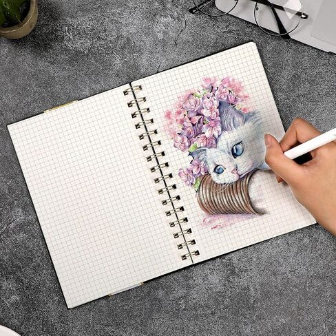 Yoment Graph Paper Spiral Notebook A5 Graphing Notebook 160 Pages Graph Paper Notebook Spiral Bound Waterproof Plastic Hardcover Spiral Journal 5x7 Grid Notebooks for Note Taking,Black in Saudi Arabia