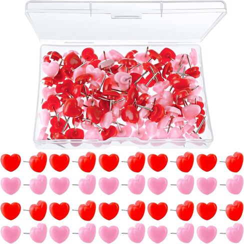 100 Pcs Heart Push Pins 0.47 Inch Cute Thumb Tacks Red Pink Push Pins Decorative Push Pins Flat Head Thumb Tacks Love Heart Push Pins for Bulletin Board Posters Photos Maps Office Home Decorative in Saudi Arabia