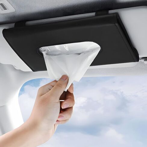 Car Tissue Holder - Tissue Holder for Car,Car Napkin Holder,Napkin Holder for Car,Car Visor Tissue Dispenser,Leather Backseat Tissue Holder - Sun Visor Accessory (A-Black) (Black, 2 Pack) in Saudi Arabia