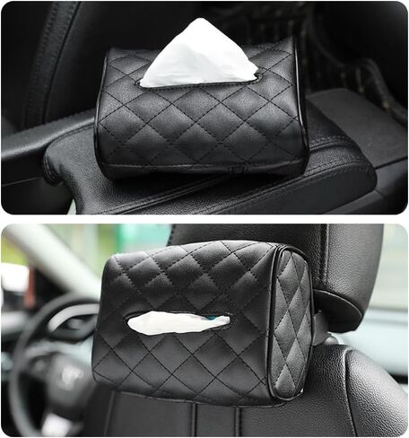 حامل مناديل السيارة، حامل صندوق مناديل جلدي ناعم من الألياف الدقيقة لقناع السيارة ومسند رأس وحدة التحكم المركزية في أي مكان، ملحقات داخلية عالمية للسيارة in Kuwait