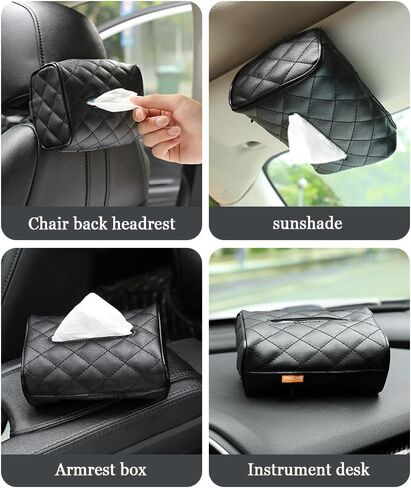 حامل مناديل السيارة، حامل صندوق مناديل جلدي ناعم من الألياف الدقيقة لقناع السيارة ومسند رأس وحدة التحكم المركزية في أي مكان، ملحقات داخلية عالمية للسيارة in Kuwait