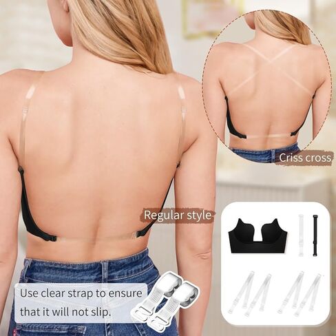 ZUKULIFE حمالات صدر نسائية منخفضة الظهر مع أشرطة شفافة عميقة على شكل حرف V حمالة صدر يغرق منخفضة القطع متعددة الاتجاهات قابلة للتحويل إضافة كوب in Kuwait