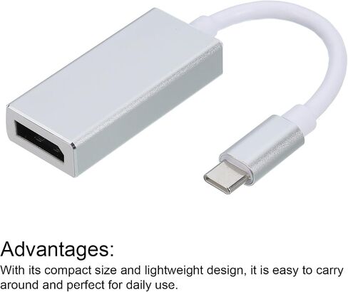 MECCANIXITY Type C to Display Port (DP) Adapter Video Converter USB-C Cable External HD DP Device for HDTV, Projectors, Monitor, Silver Grey in Saudi Arabia