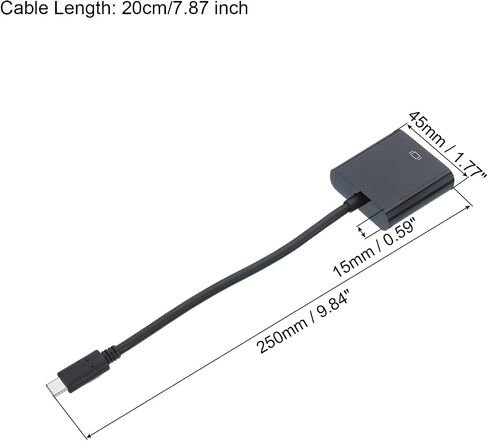 MECCANIXITY نوع C إلى VGA محول ABS صندوق كابل فيديو خارجي HD VGA جهاز 20 سم / 7.87 بوصة للتلفزيون والشاشة وجهاز العرض والوسادة، أسود in Saudi Arabia