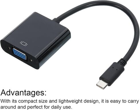 MECCANIXITY نوع C إلى VGA محول ABS صندوق كابل فيديو خارجي HD VGA جهاز 20 سم / 7.87 بوصة للتلفزيون والشاشة وجهاز العرض والوسادة، أسود in Saudi Arabia