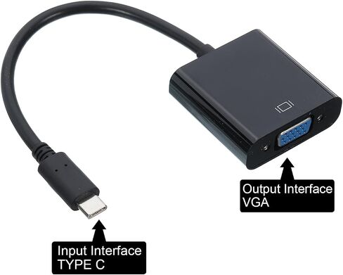 MECCANIXITY نوع C إلى VGA محول ABS صندوق كابل فيديو خارجي HD VGA جهاز 20 سم / 7.87 بوصة للتلفزيون والشاشة وجهاز العرض والوسادة، أسود in Saudi Arabia