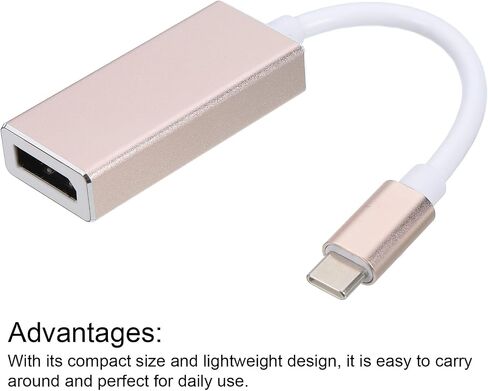 محول MECCANIXITY من النوع C إلى منفذ العرض (DP) محول فيديو كابل USB-C جهاز HD DP خارجي للتلفزيون عالي الدقة وأجهزة العرض والشاشة، لون ذهبي in Saudi Arabia