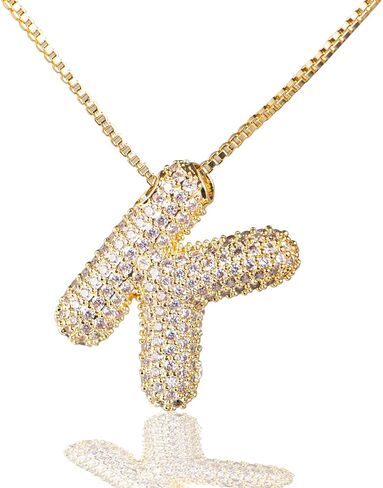 فقاعة الرسالة الأولي قلادة الذهب للمرأة، A-Z مكعب زركونيا مرصوف بالون فقاعة الأبجدية الأولية قلادة قلادة منتفخ اسم شخصية 14K مطلية بالذهب هدايا مجوهرات لذيذة للنساء الفتيات in Kuwait