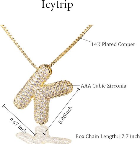 فقاعة الرسالة الأولي قلادة الذهب للمرأة، A-Z مكعب زركونيا مرصوف بالون فقاعة الأبجدية الأولية قلادة قلادة منتفخ اسم شخصية 14K مطلية بالذهب هدايا مجوهرات لذيذة للنساء الفتيات in Kuwait