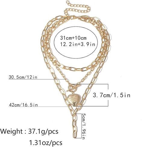 AILUOR Cool Punk Chunky Chain Statement Necklace for Women Girls Heart Shaped Photo Locket Pendant Layered Choker Necklace Jewelry in Saudi Arabia