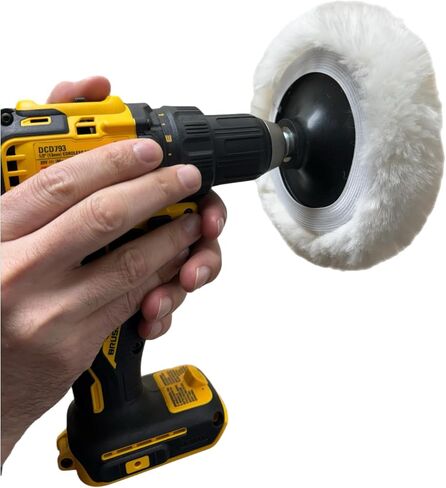 Lambswool Polishing Pads Sheepskin Buffing Pads with Elastic Band. 7PC Set Includes 5 Lambswool Cutting Pads with Hook and Loop Backing, 1 Backing Plate and 1 Drill Attachment - Wool Buffs (4 Inch) in Saudi Arabia